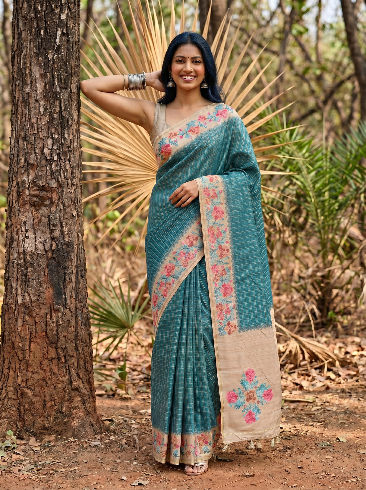 MIMOSA Sapphire Banarasi Art Silk Saree — pose 4 styling detail