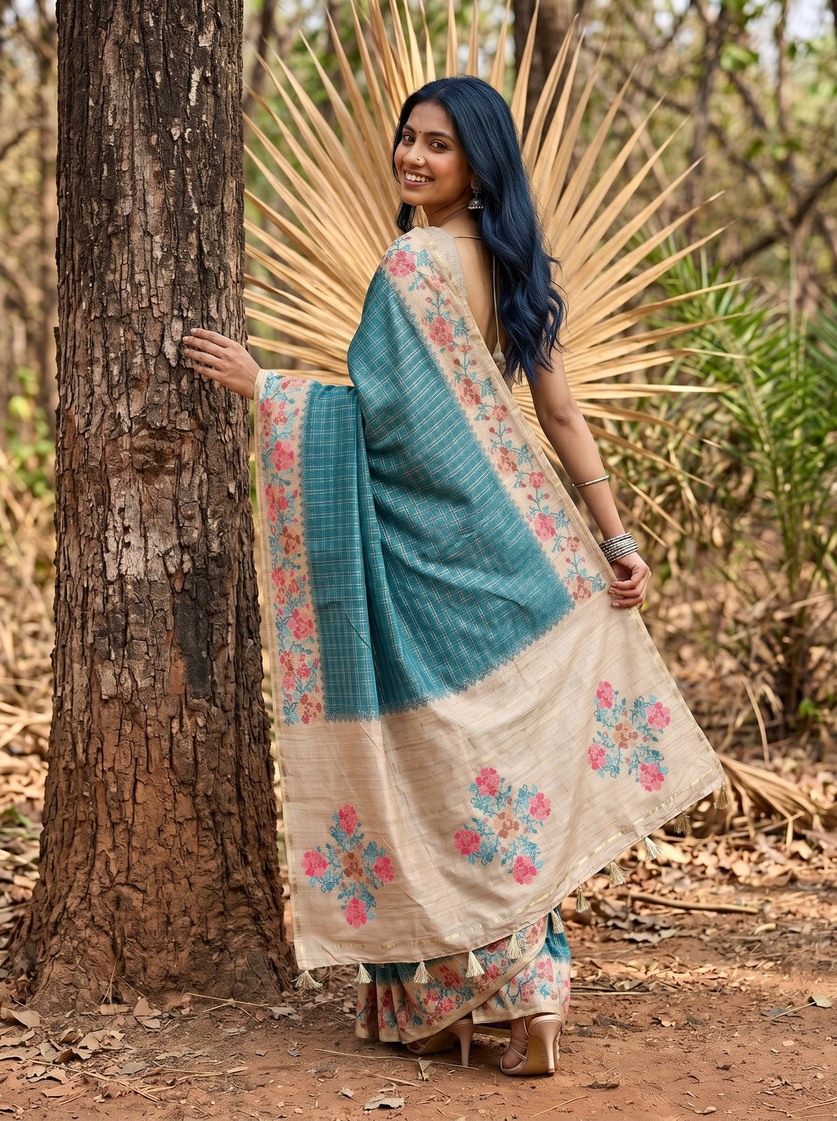 MIMOSA Sapphire Banarasi Art Silk Saree — pose 7 styling detail