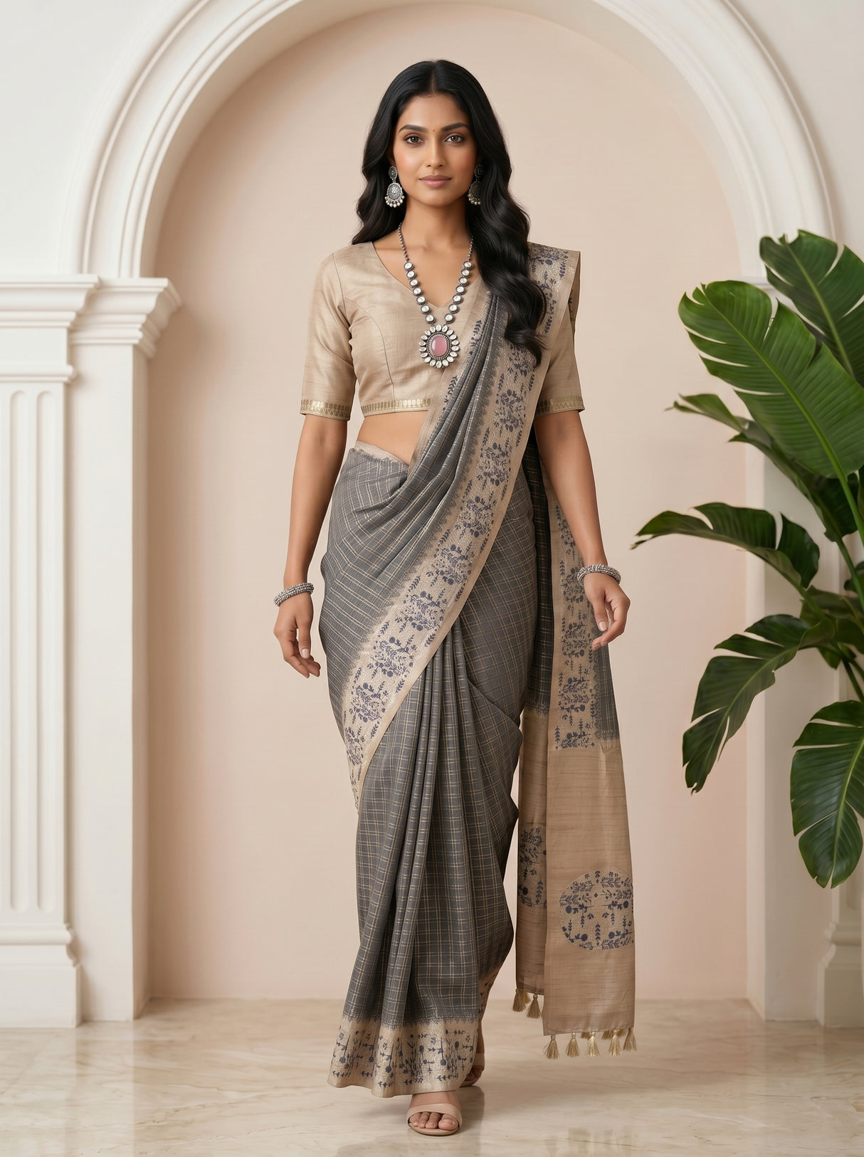 MIMOSA Grey Saree Saree — pose 6 styling detail