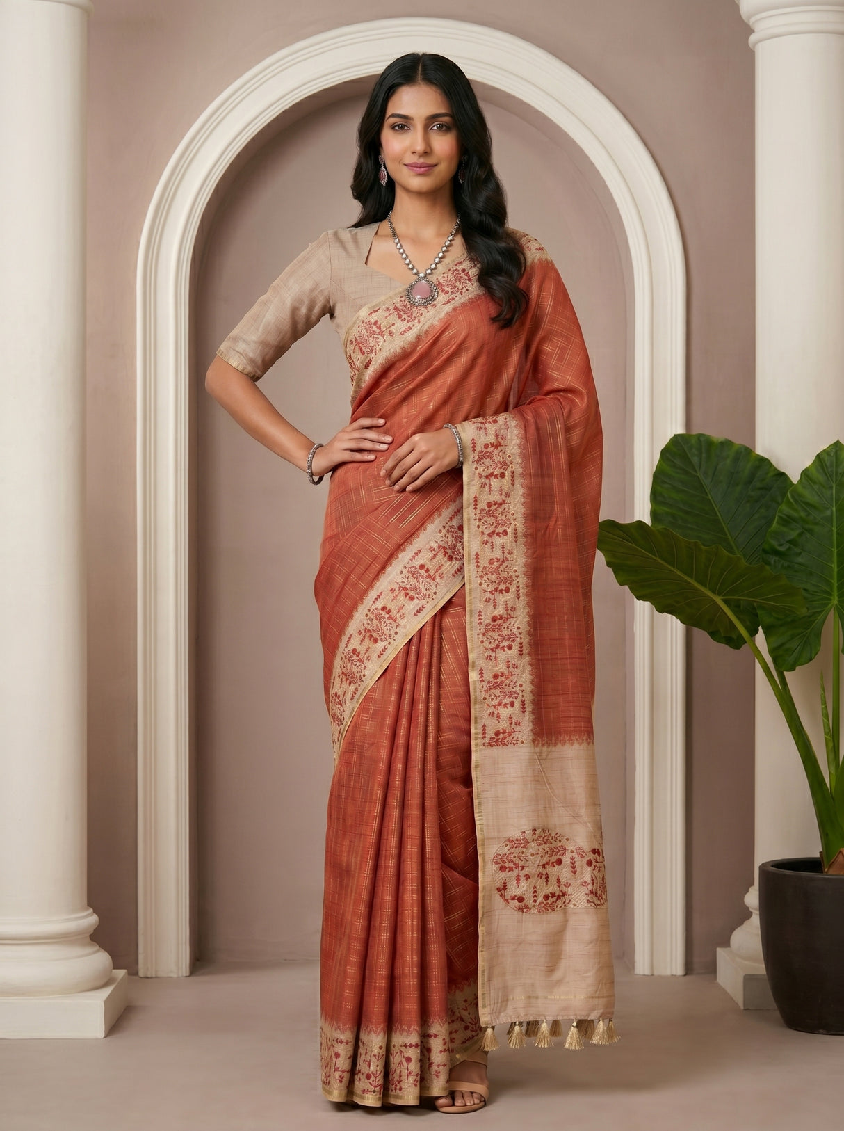MIMOSA Maroon Saree Saree — pose 4 styling detail