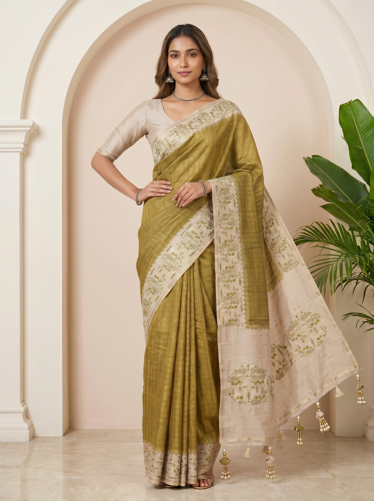 MIMOSA Olive Saree Saree — pose 4 styling detail
