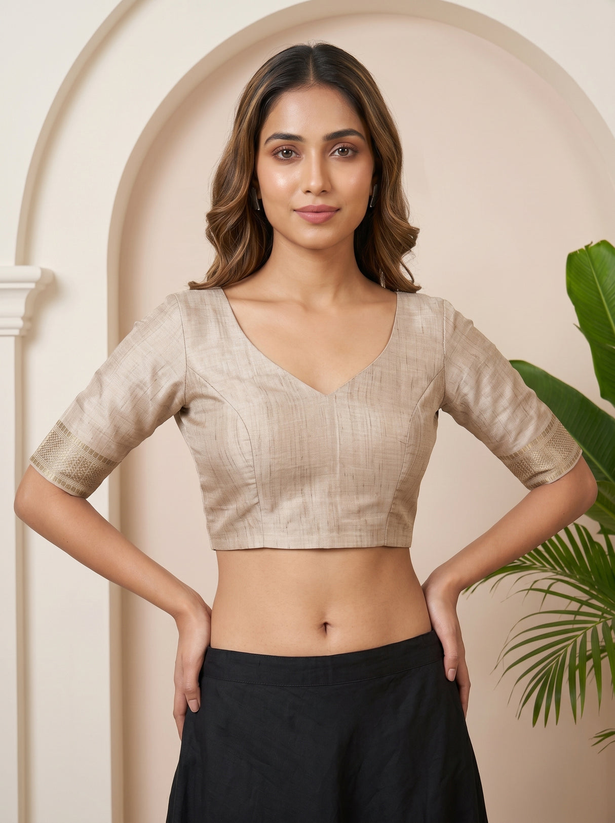 MIMOSA Olive Saree Saree — blouse close-up