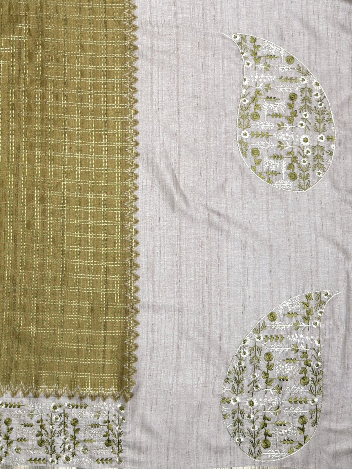 MIMOSA Olive Saree Saree — pallu and zari work detail