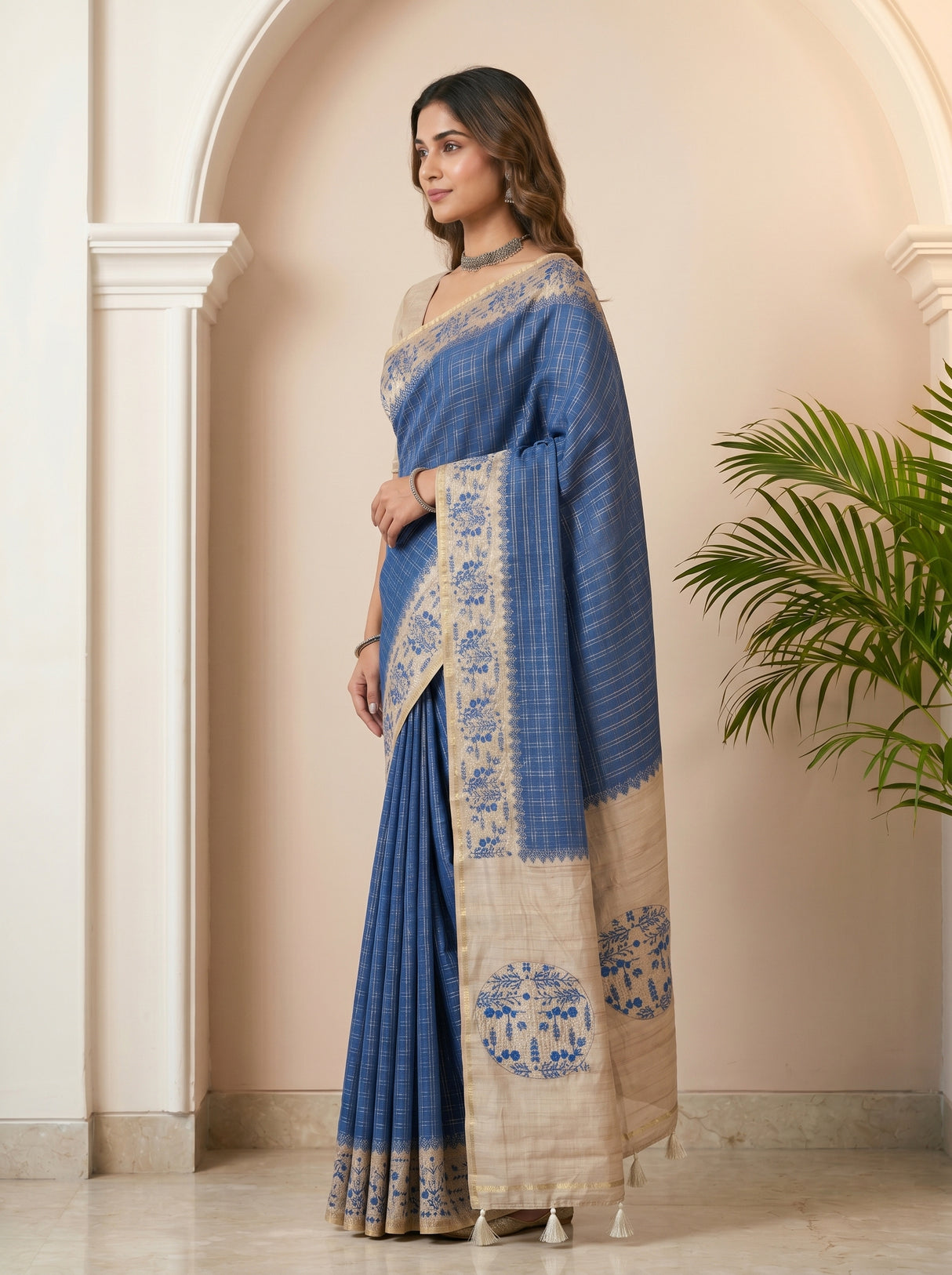 MIMOSA Royal Blue Saree Saree — pose 3 styling detail