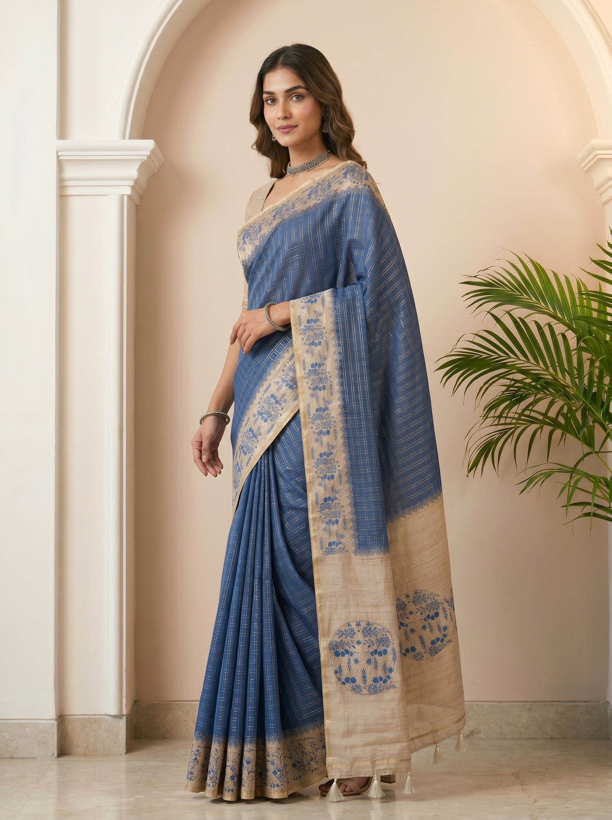 MIMOSA Royal Blue Saree Saree — pose 5 styling detail