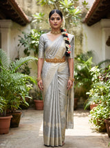 MIMOSA Grey Kanjivaram Art Silk Saree — AI Model lifestyle pose