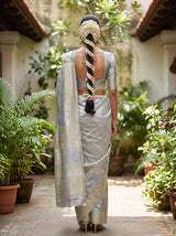 MIMOSA Grey Kanjivaram Art Silk Saree — pose 2 styling detail