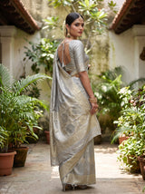 MIMOSA Grey Kanjivaram Art Silk Saree — pose 5 styling detail