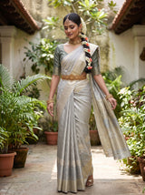 MIMOSA Grey Kanjivaram Art Silk Saree — pose 9 styling detail