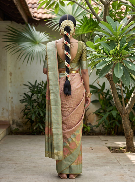 MIMOSA Peach Kanjivaram Art Silk Saree — pose 2 styling detail