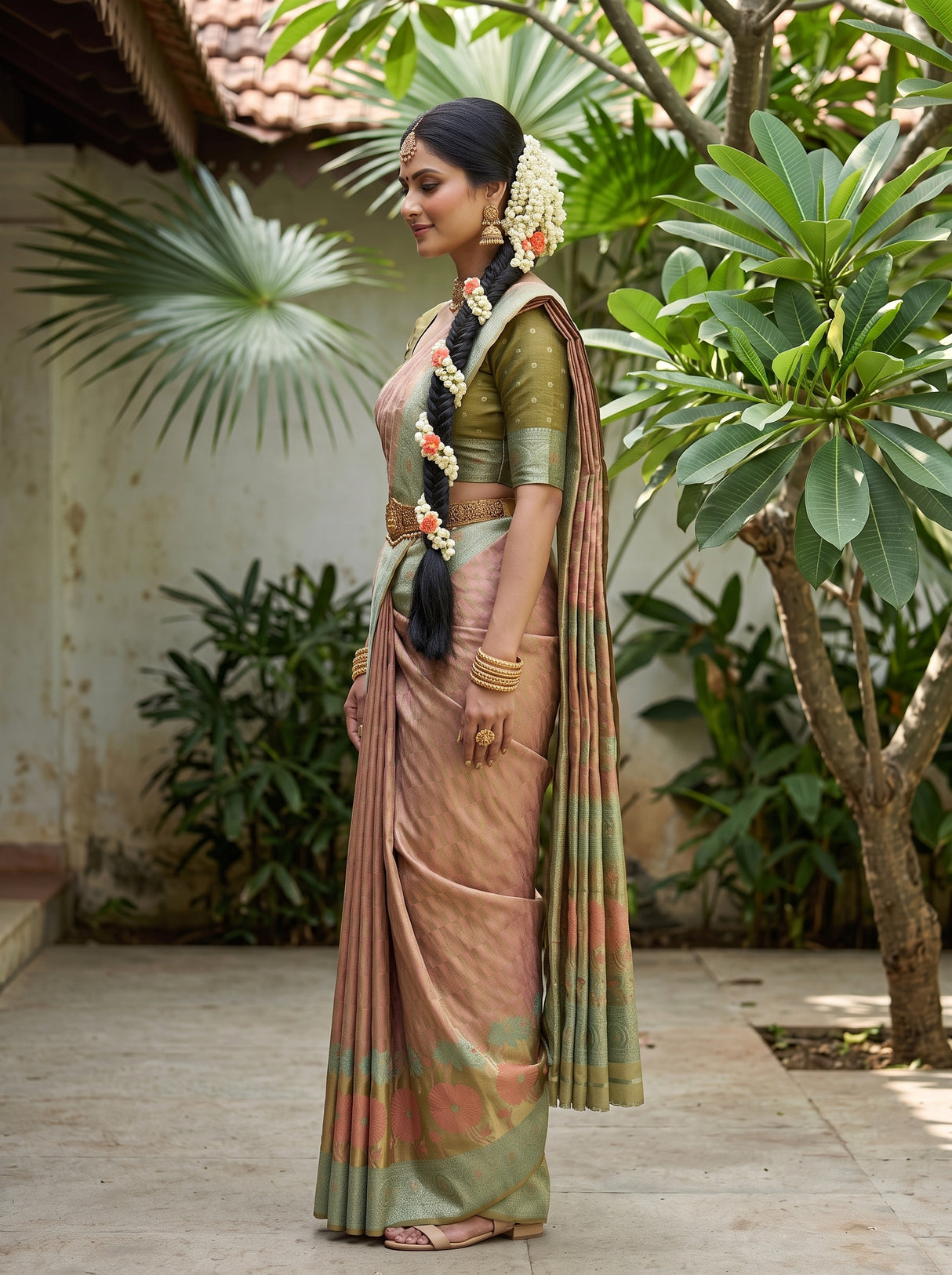 MIMOSA Peach Kanjivaram Art Silk Saree — pose 3 styling detail