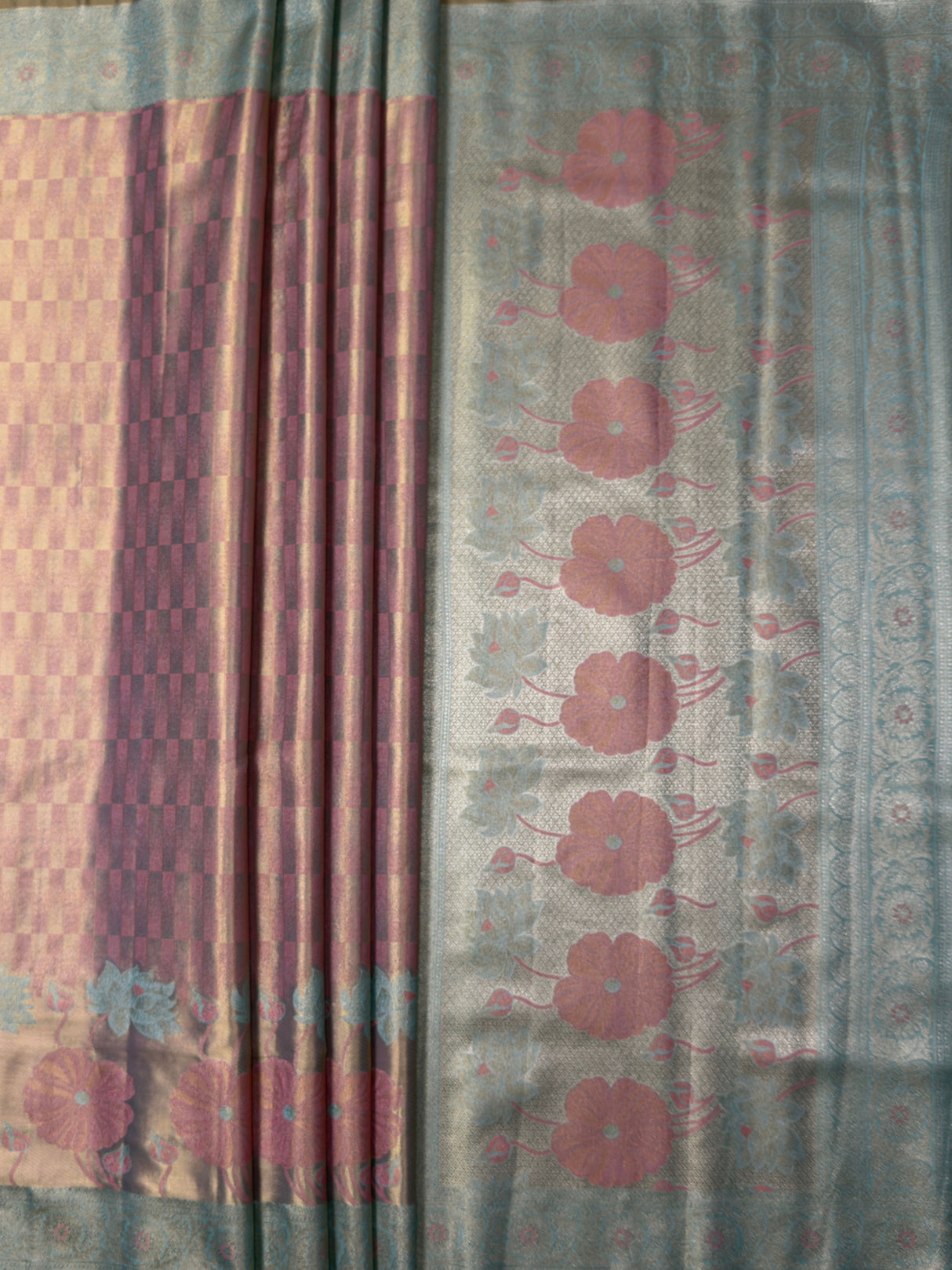 MIMOSA Peach Kanjivaram Art Silk Saree — pallu and zari work detail