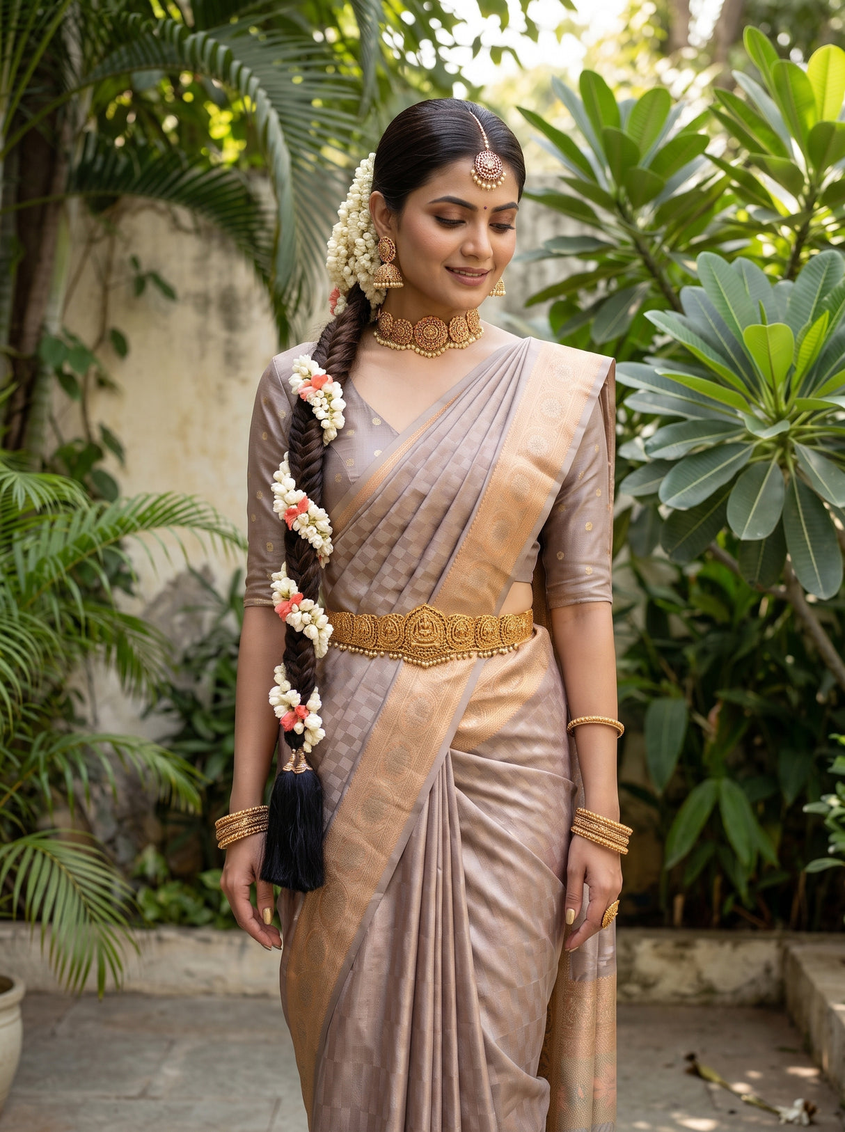 MIMOSA Pink Kanjivaram Art Silk Saree — pose 10 styling detail