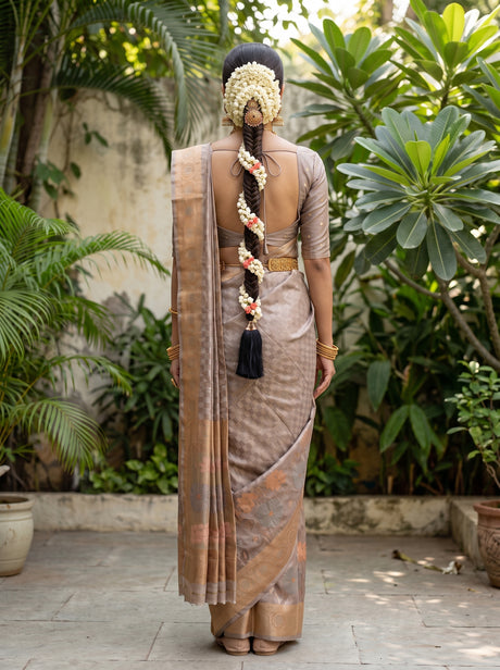 MIMOSA Pink Kanjivaram Art Silk Saree — pose 2 styling detail