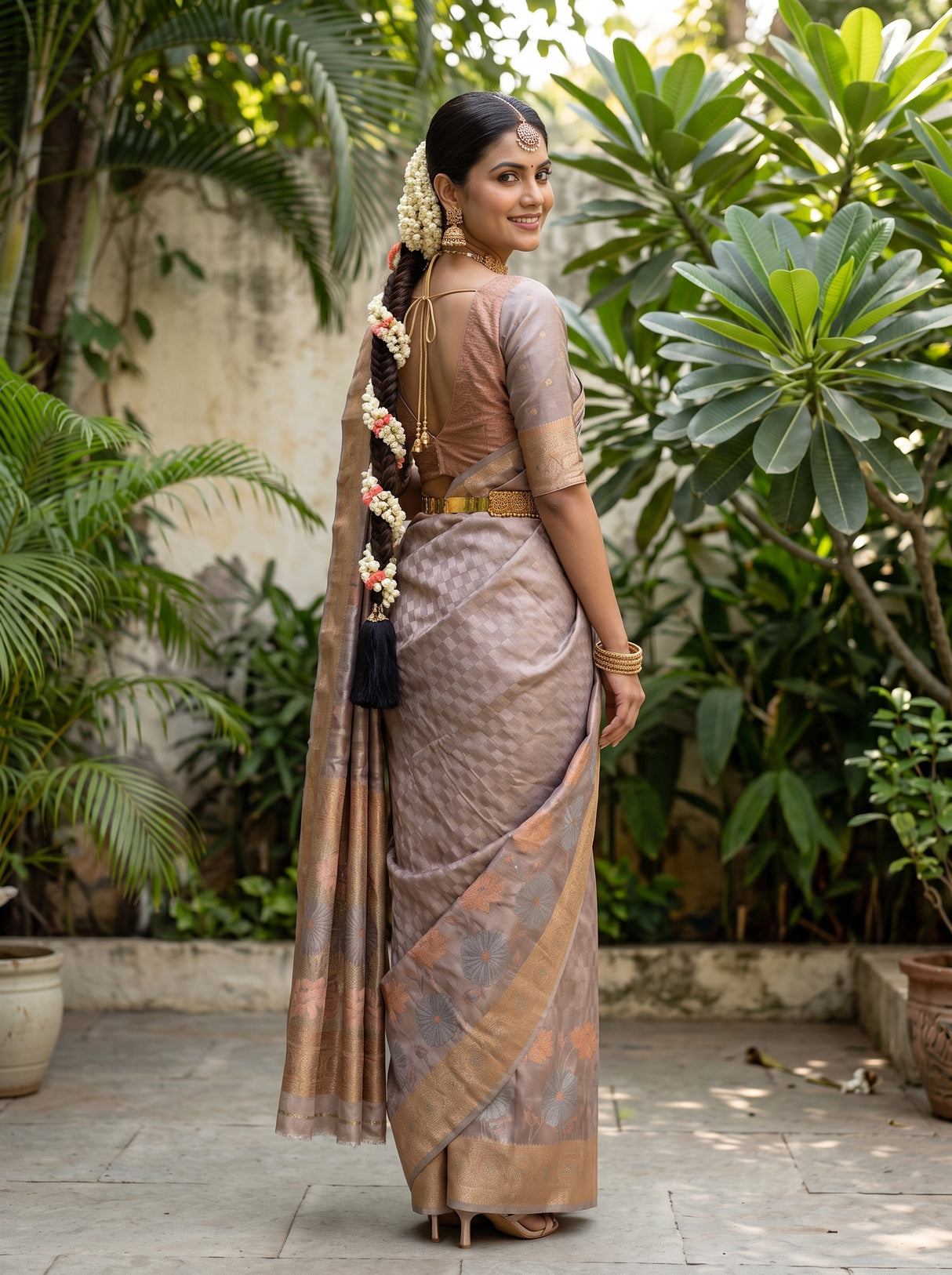 MIMOSA Pink Kanjivaram Art Silk Saree — pose 7 styling detail