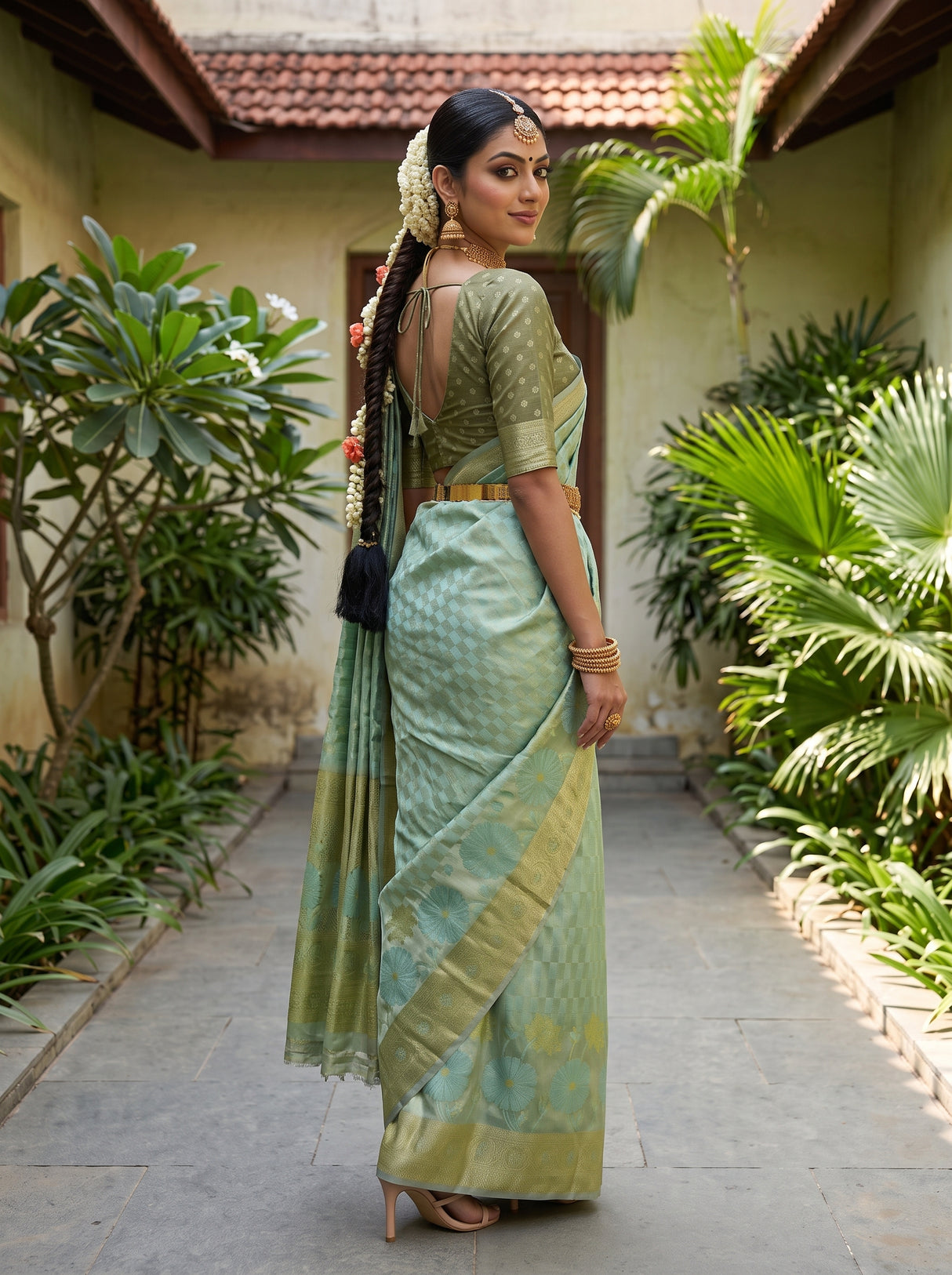 MIMOSA Rama Kanjivaram Art Silk Saree — pose 5 styling detail