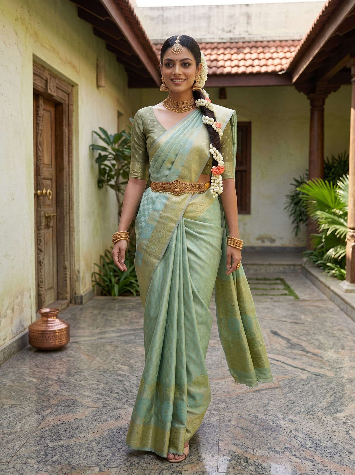 MIMOSA Rama Kanjivaram Art Silk Saree — pose 6 styling detail
