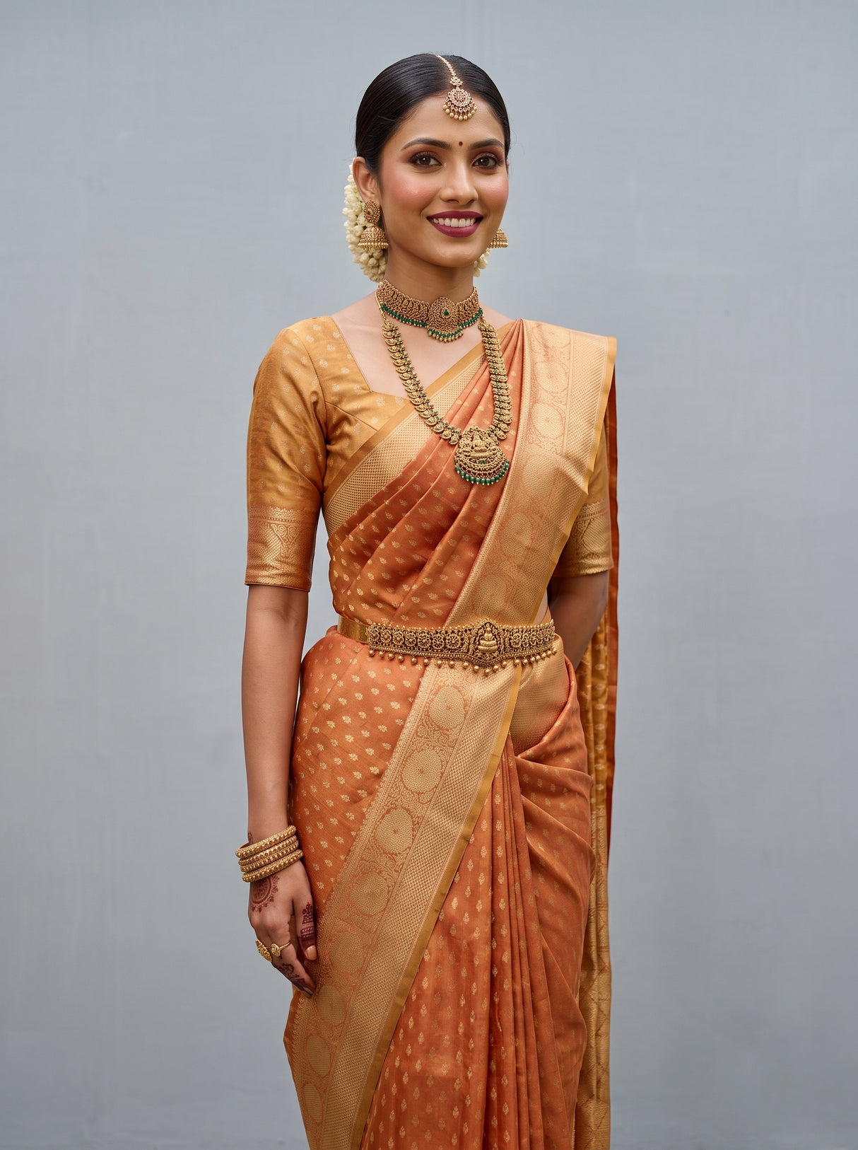 MIMOSA Orange Saree Saree — pose 10 styling detail