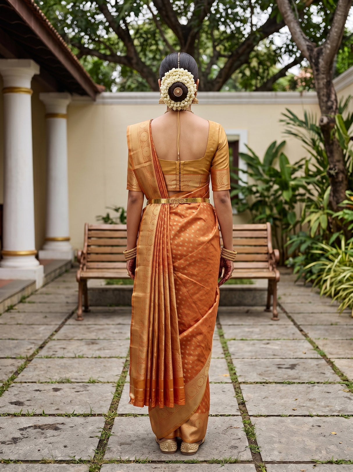 MIMOSA Orange Saree Saree — pose 2 styling detail