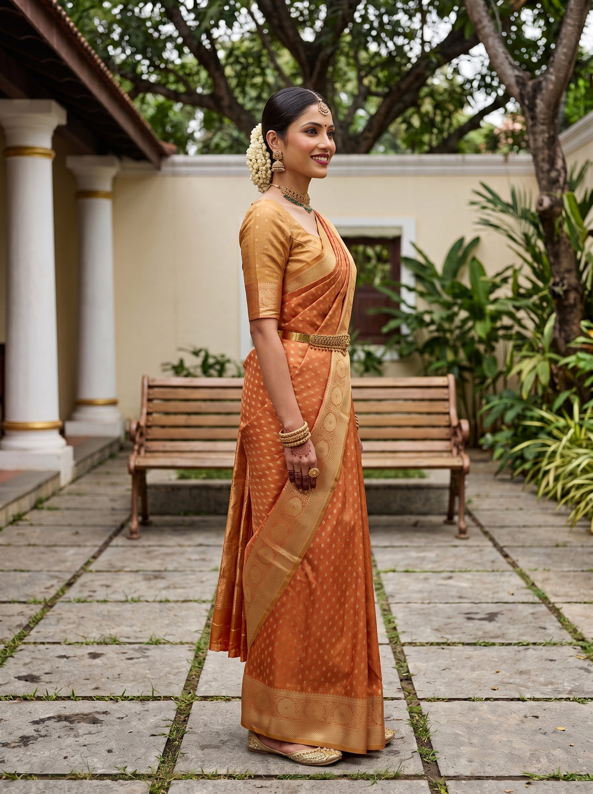 MIMOSA Orange Saree Saree — pose 3 styling detail
