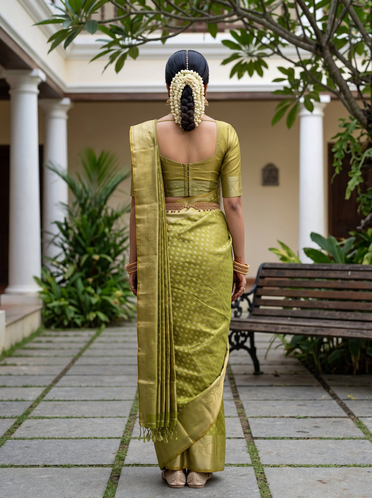MIMOSA Parrot Green Saree Saree — pose 2 styling detail