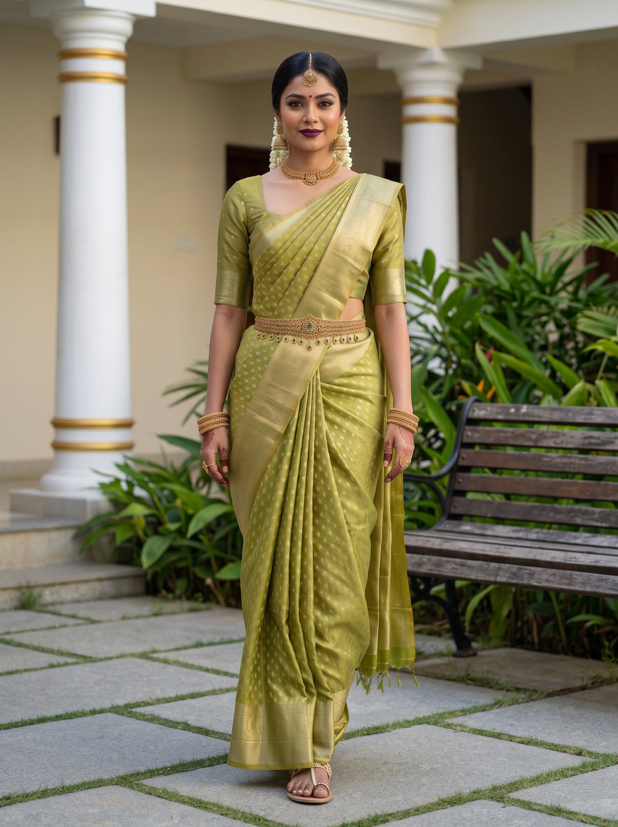 MIMOSA Parrot Green Saree Saree — pose 6 styling detail