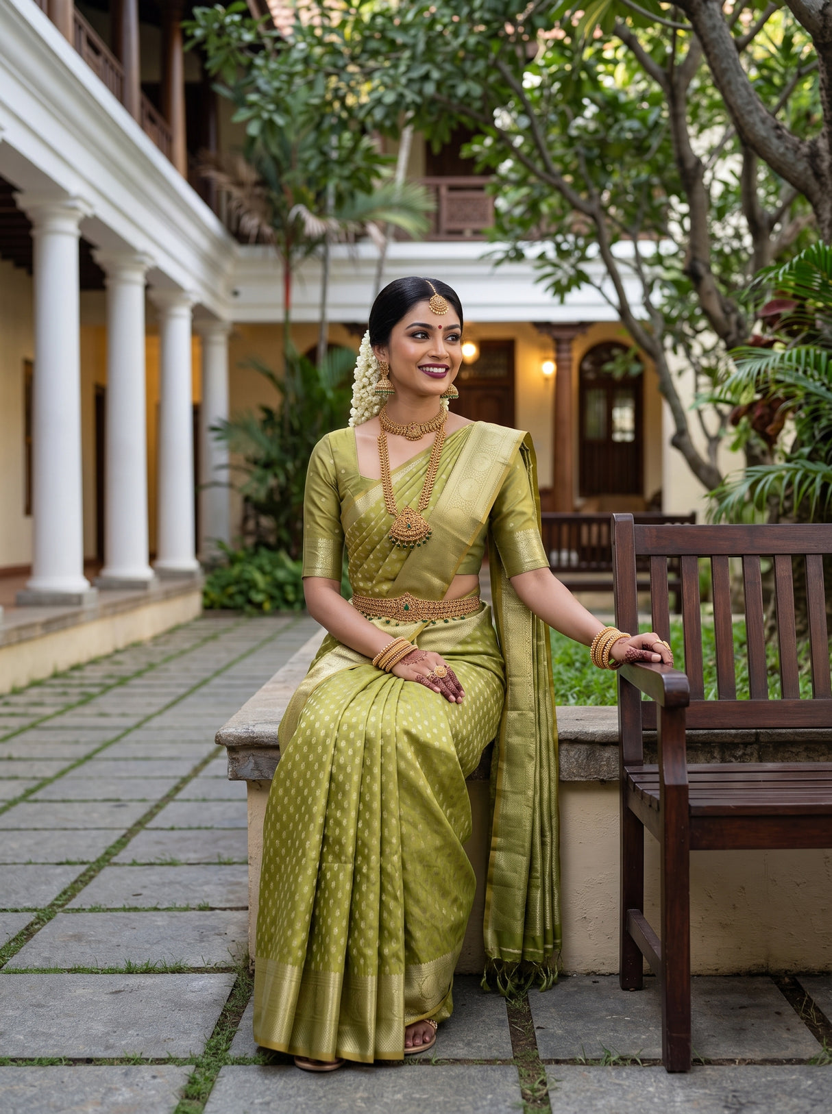 MIMOSA Parrot Green Saree Saree — pose 8 styling detail