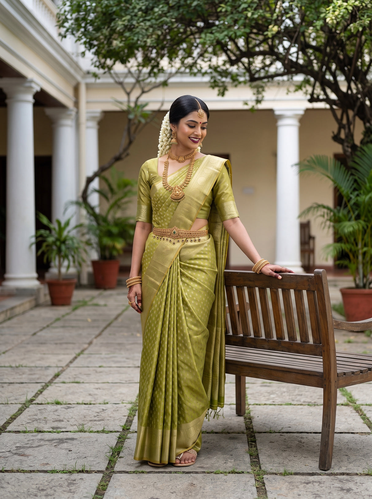 MIMOSA Parrot Green Saree Saree — pose 9 styling detail