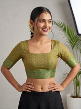 MIMOSA Parrot Green Saree Saree — blouse close-up
