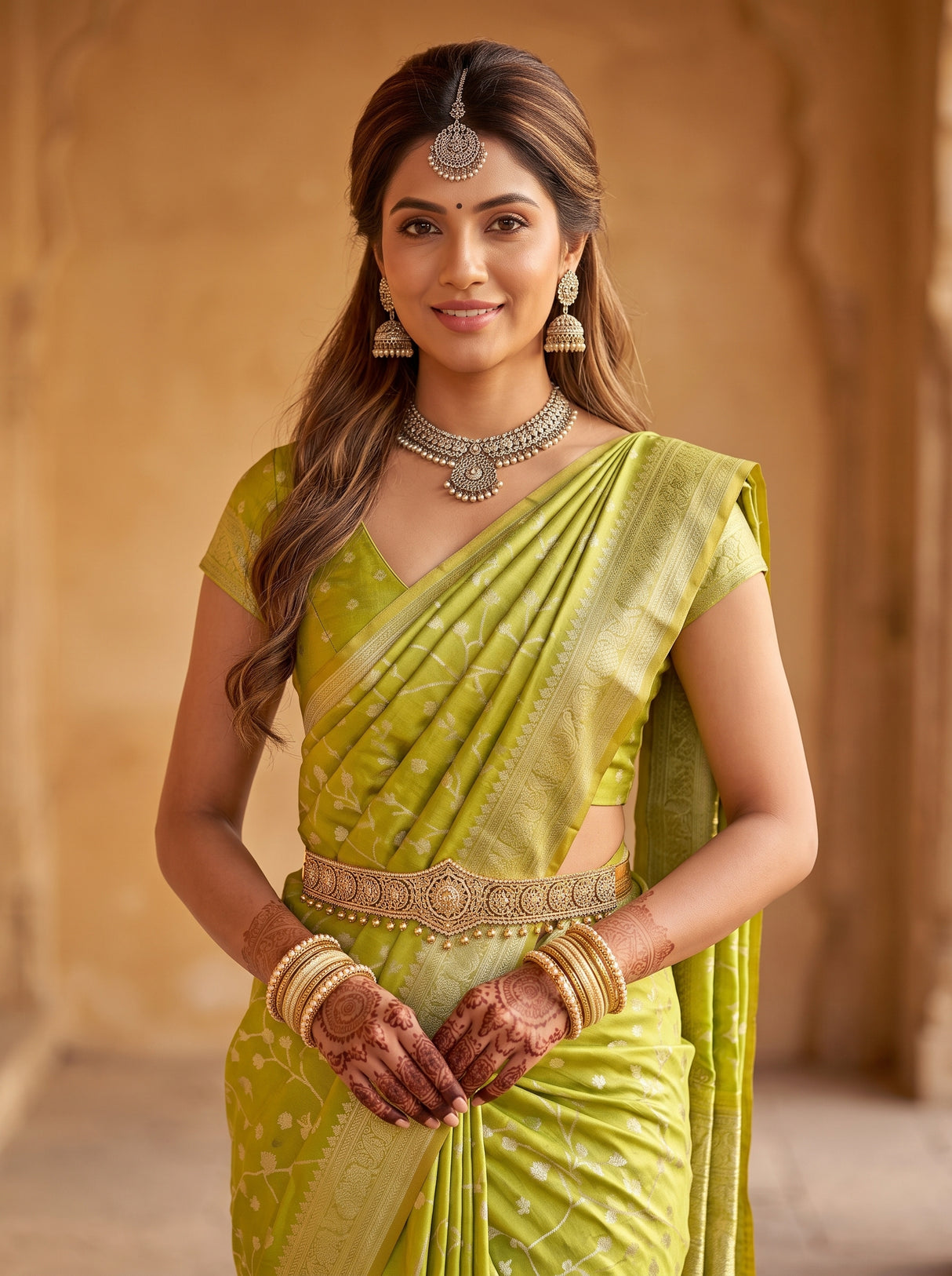 MIMOSA Olive Saree Saree — pose 10 styling detail