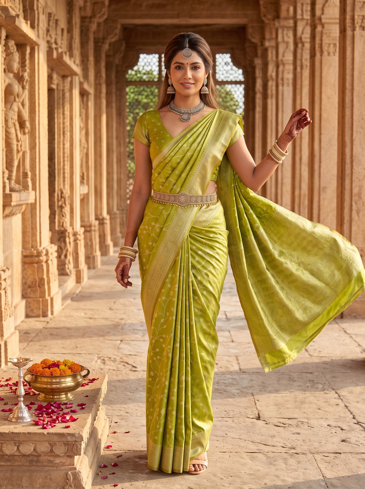 MIMOSA Olive Saree Saree — pose 5 styling detail