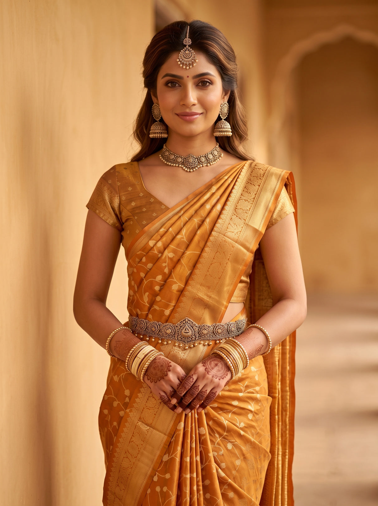 MIMOSA Orange Saree Saree — pose 10 styling detail