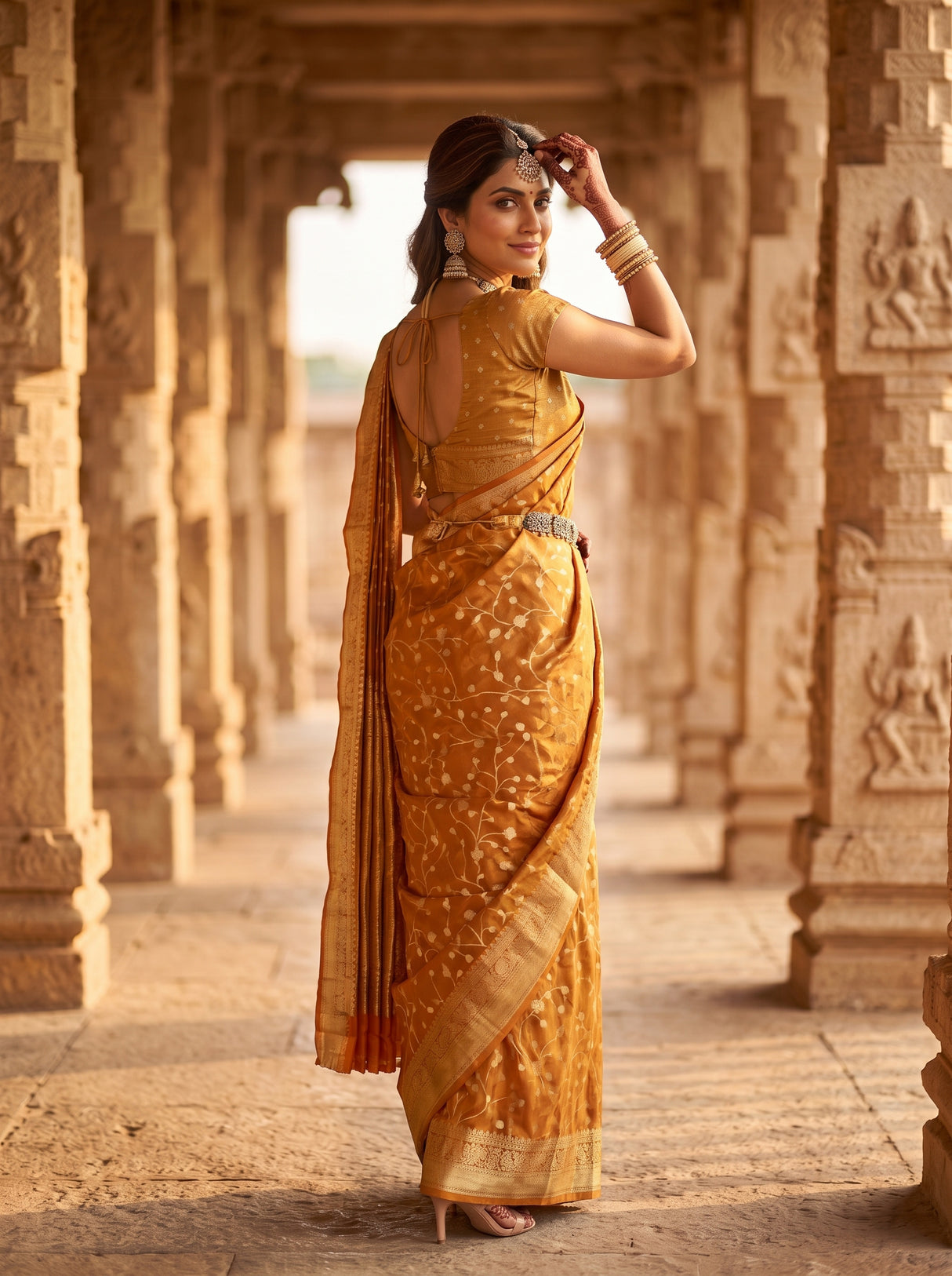 MIMOSA Orange Saree Saree — pose 7 styling detail