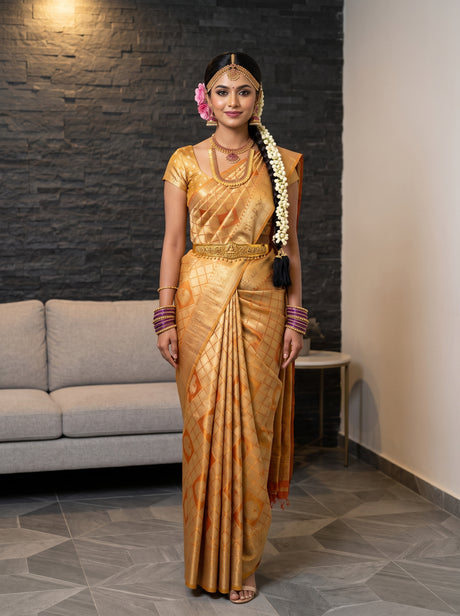 MIMOSA Orange Kanjivaram Art Silk Saree — AI Model lifestyle pose