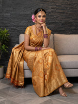 MIMOSA Orange Kanjivaram Art Silk Saree — pose 8 styling detail