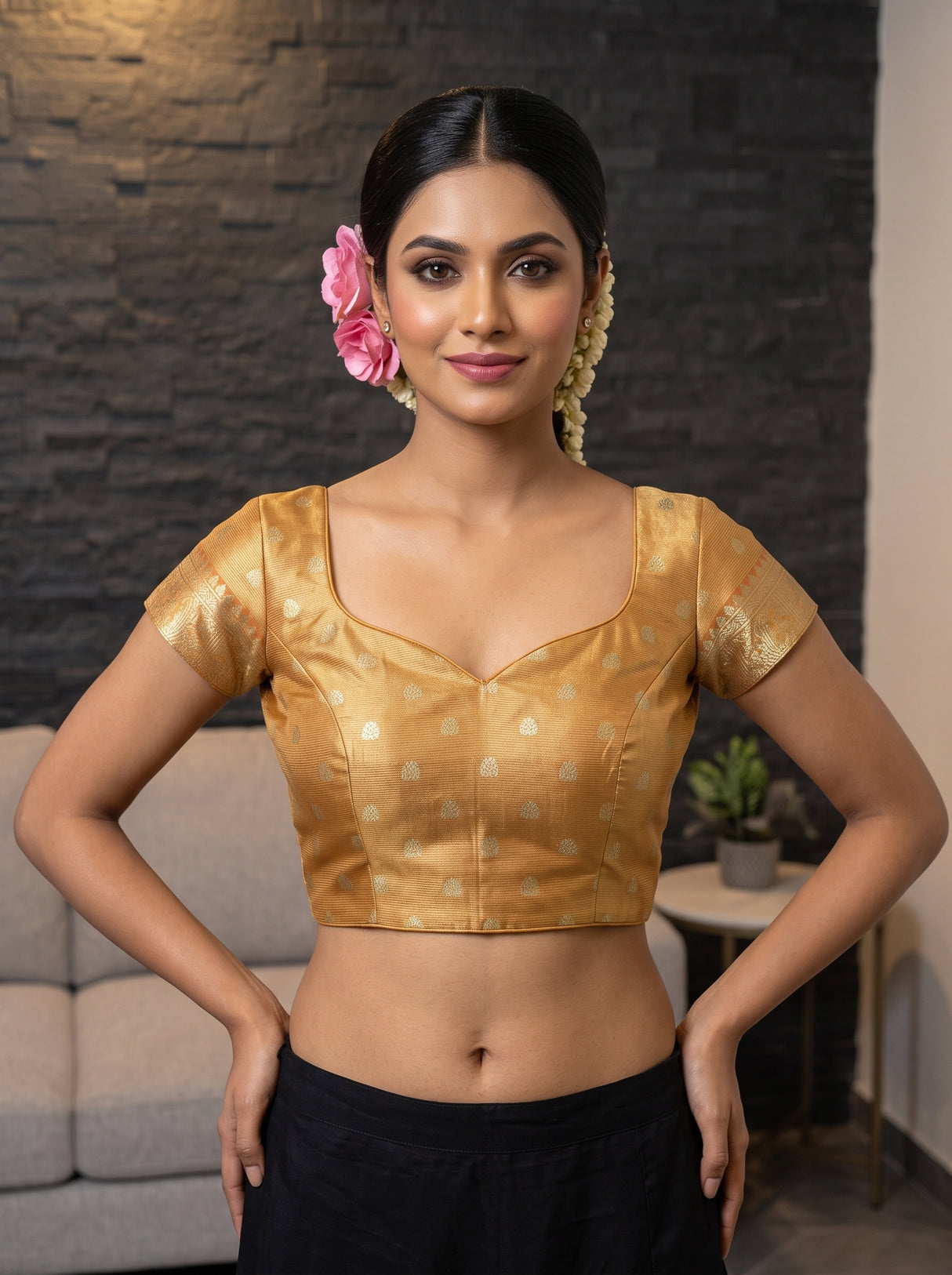 MIMOSA Orange Kanjivaram Art Silk Saree — blouse close-up