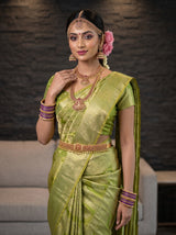 MIMOSA Parrot Green Kanjivaram Art Silk Saree — pose 10 styling detail