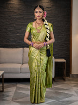 MIMOSA Parrot Green Kanjivaram Art Silk Saree — AI Model lifestyle pose