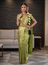 MIMOSA Parrot Green Kanjivaram Art Silk Saree — pose 4 styling detail