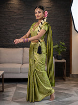 MIMOSA Parrot Green Kanjivaram Art Silk Saree — pose 5 styling detail