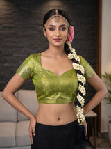 MIMOSA Parrot Green Kanjivaram Art Silk Saree — blouse close-up