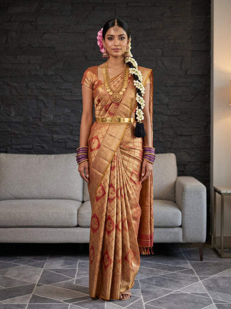 MIMOSA Rani Kanjivaram Art Silk Saree — AI Model lifestyle pose
