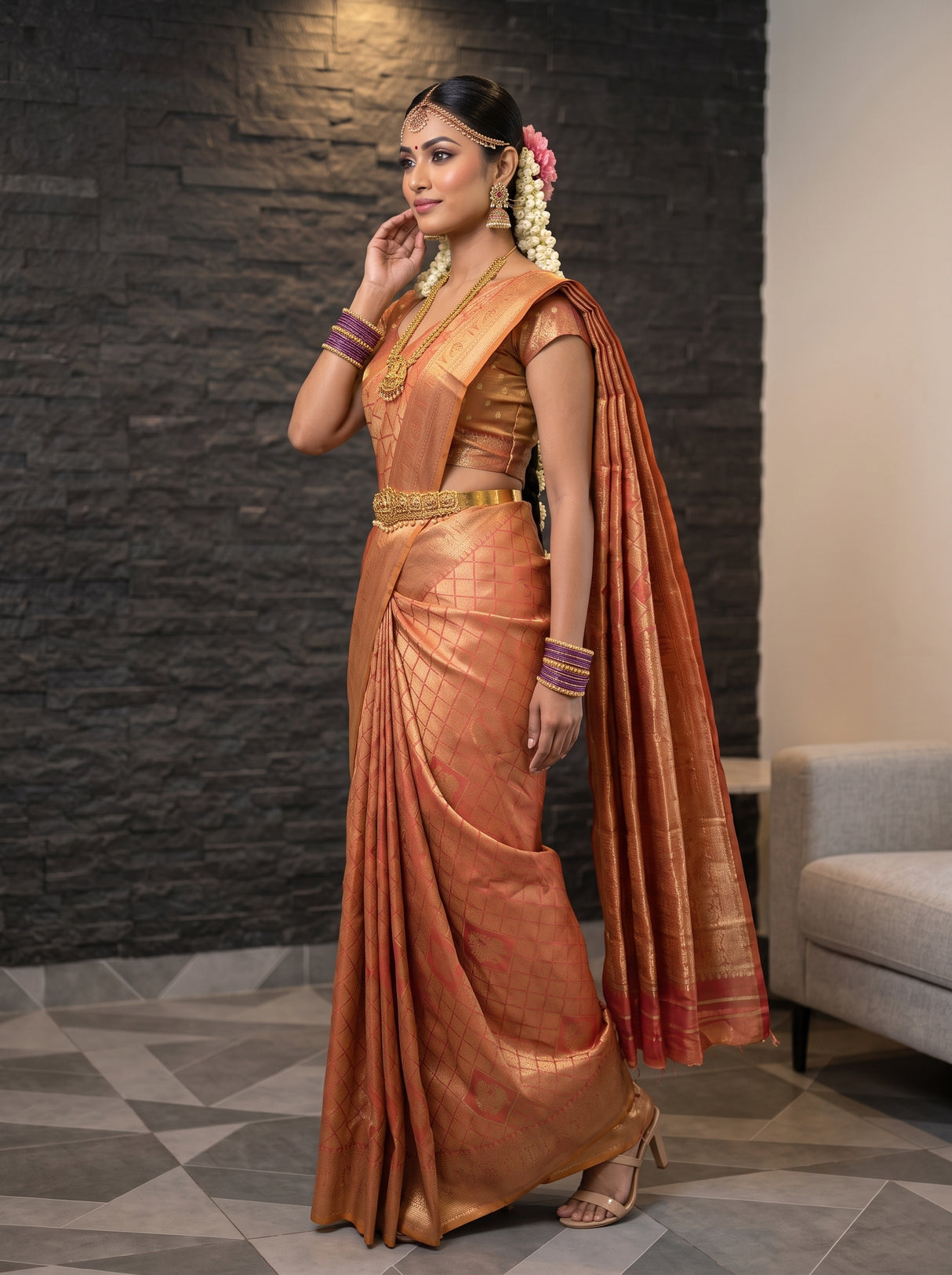 MIMOSA Rani Kanjivaram Art Silk Saree — pose 3 styling detail