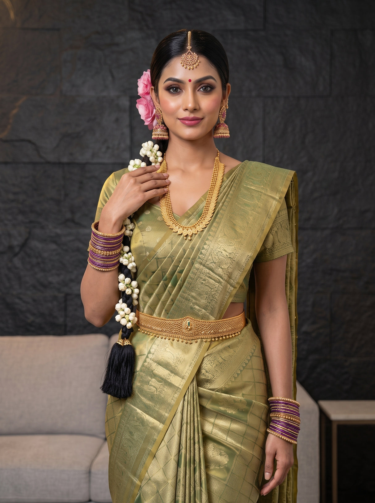 MIMOSA Sapphire Kanjivaram Art Silk Saree — pose 10 styling detail