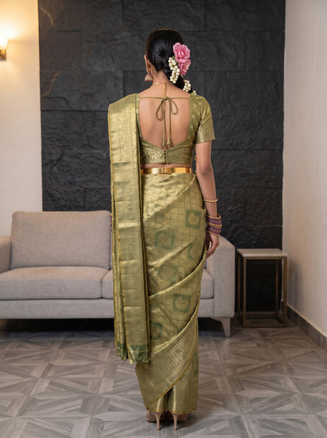 MIMOSA Sapphire Kanjivaram Art Silk Saree — pose 2 styling detail