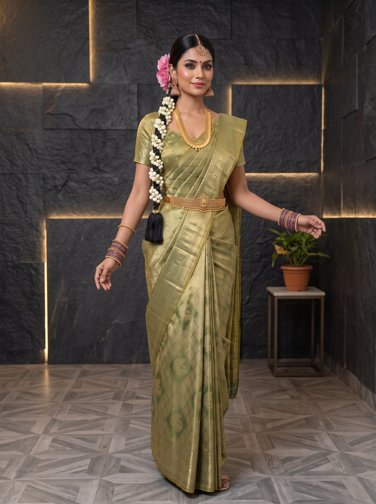 MIMOSA Sapphire Kanjivaram Art Silk Saree — pose 5 styling detail