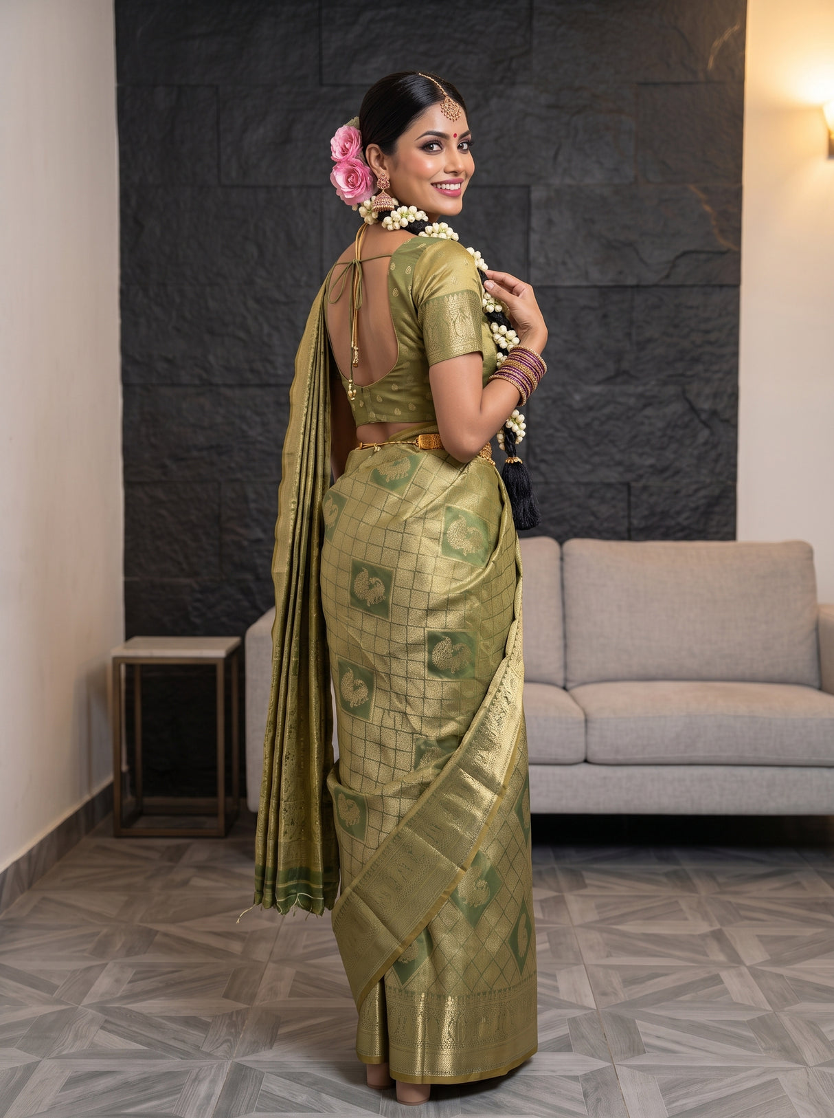 MIMOSA Sapphire Kanjivaram Art Silk Saree — pose 7 styling detail