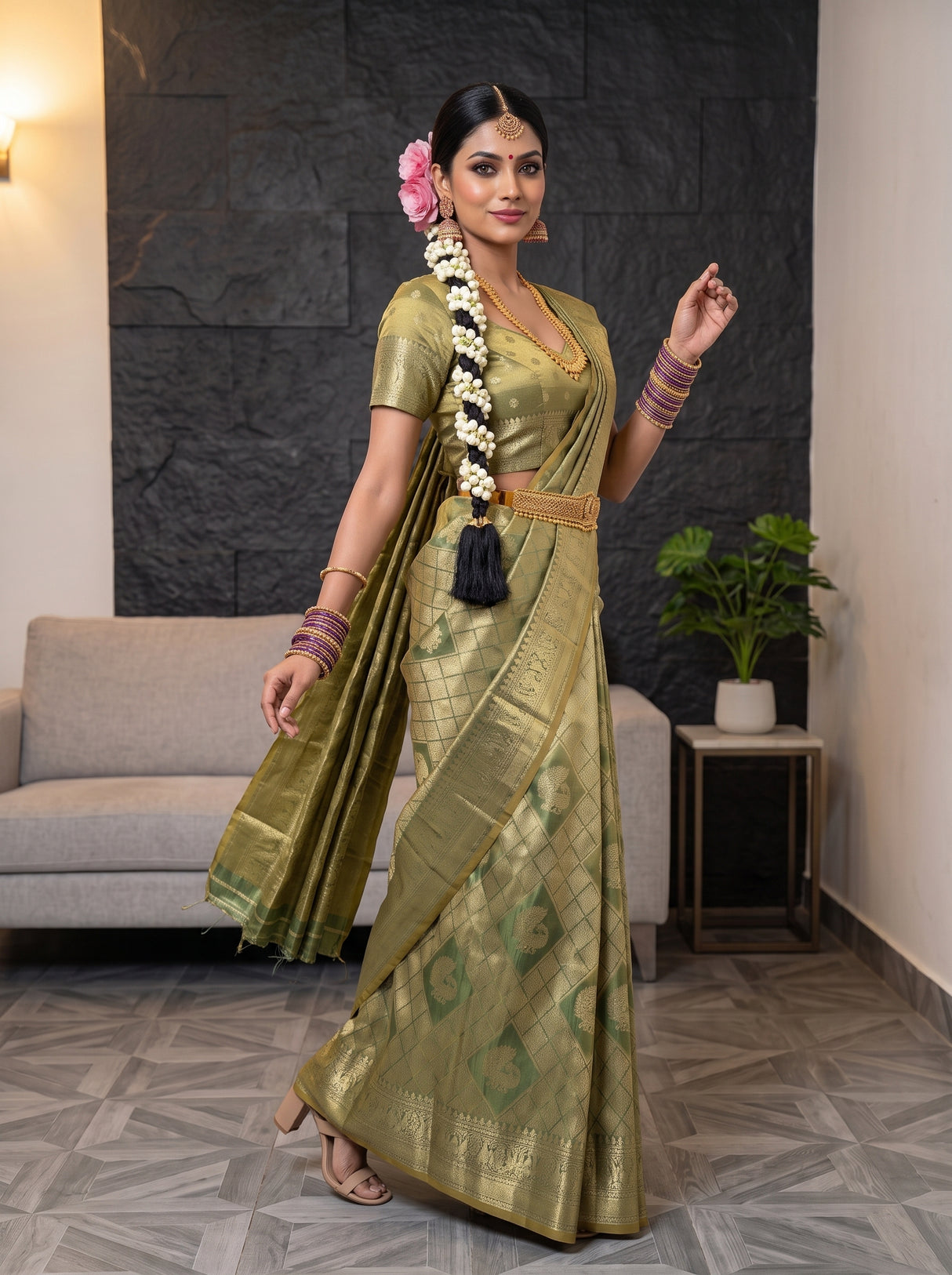 MIMOSA Sapphire Kanjivaram Art Silk Saree — pose 9 styling detail