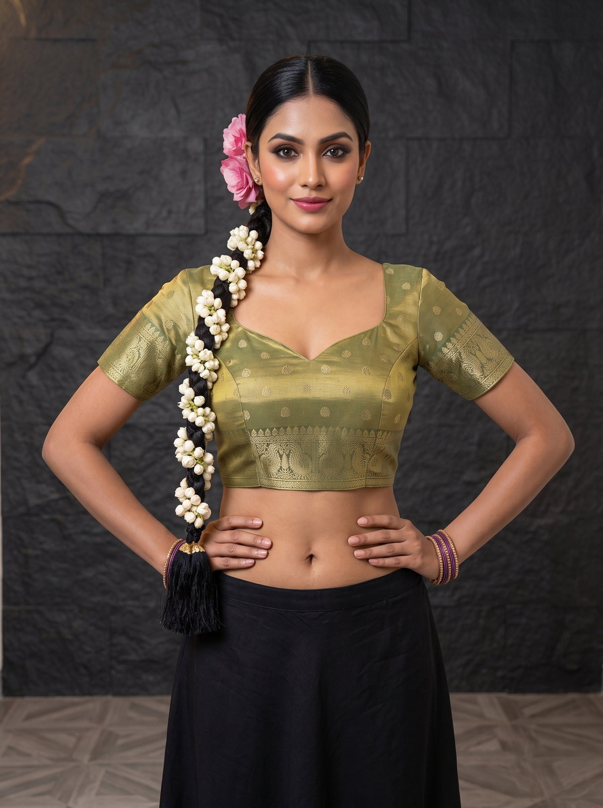 MIMOSA Sapphire Kanjivaram Art Silk Saree — blouse close-up