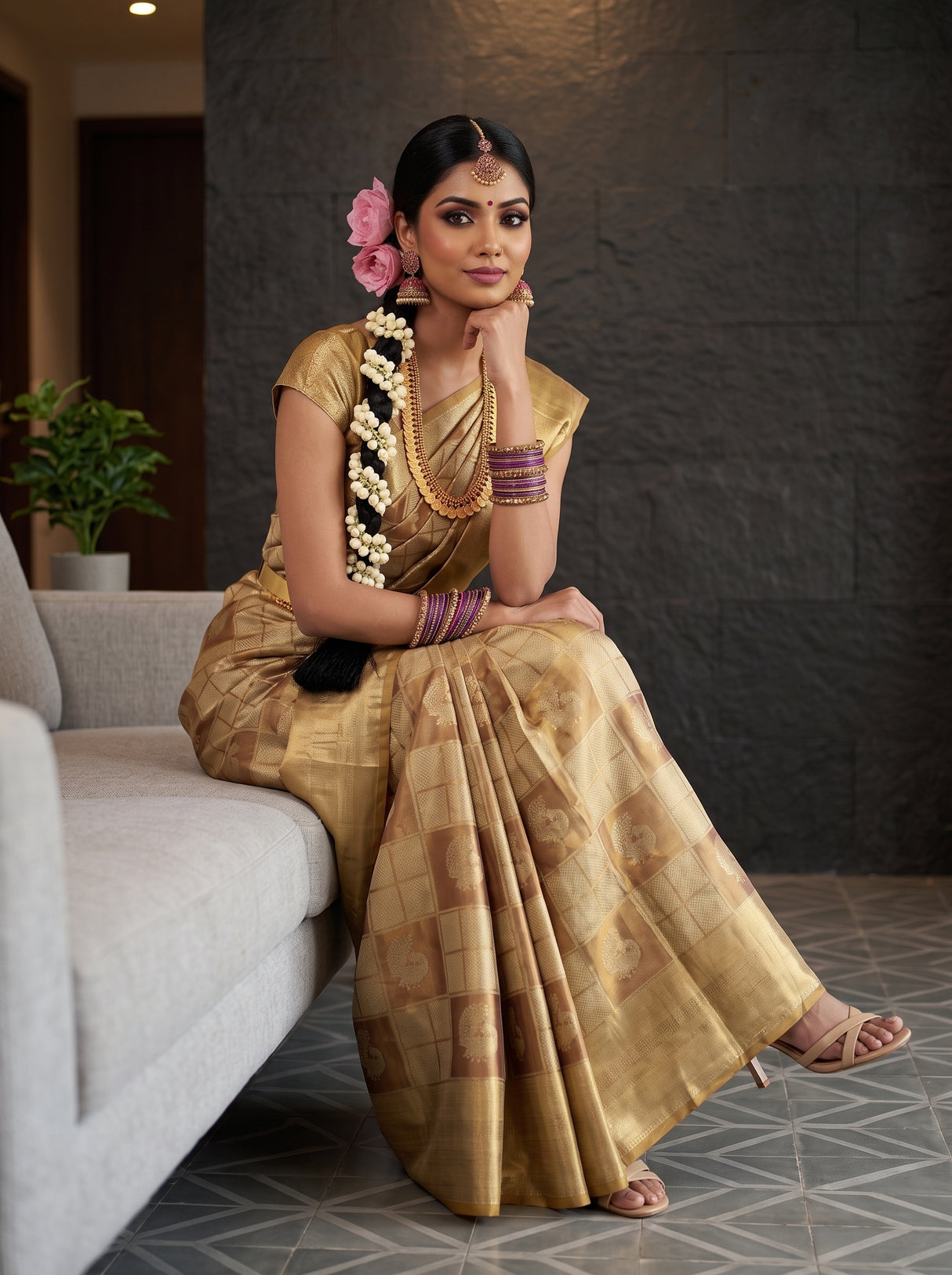 MIMOSA Wine Kanjivaram Art Silk Saree — pose 8 styling detail